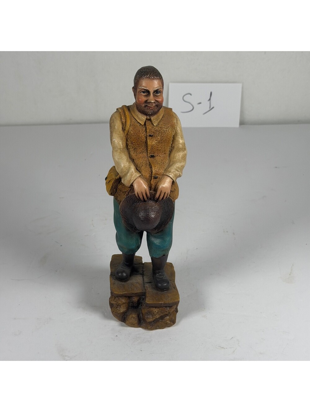 Vintage Hand-Painted Man Figurine Rustic Decor S-1